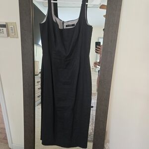 Tahari Black Linen Blend Midi Sheath Dress – Size 12